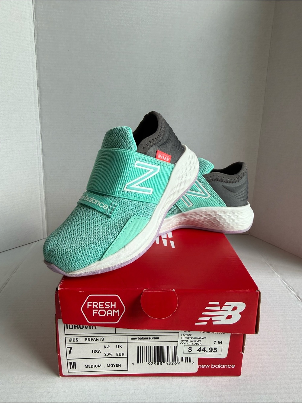 New Balance ROAV FRESH FOAM Kids Mint Green and Gray Slip-On Sneakers